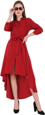 3SIX5 Women High Low Maroon Dress