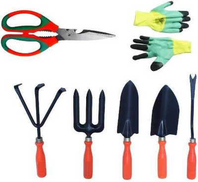 fitweight Gardening Tools Set of 5 with Scissor and Gloves (Multicolor) Garden Tool Kit (7 Tools) Garden Tool Kit(7 Tools)