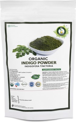 R V Essential Organic Indigo Powder- Indigofera Tinctoria Natural Indigo Leaf Powder For Hair USDA Organic Certified Ayurvedic Herbal Supplement in Resealable and Reusable Zip Lock Pouch(100 g)
