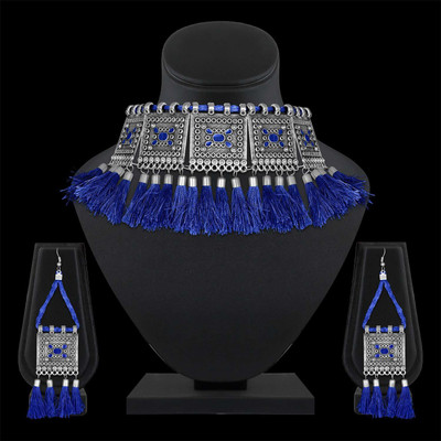 Kaima Oxidised Silver Blue Jewellery Set(Pack of 1)