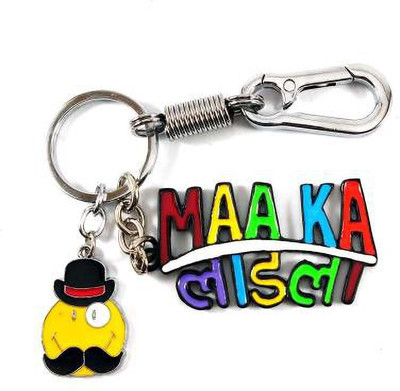 HANDSOME ISK Metal Multicolor Maa Ka Ladla silver locking Hook with Mustache Key Chain
