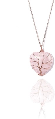 Gempro Certified Gemstones Tree of Life Inspired Valentine's Heart Rose Quartz Crystal Necklace