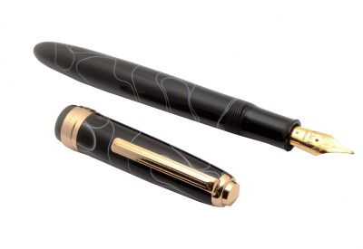 Ledos Click Falcon Black & White Acrylic Broad NIB Golden Trims New Fountain Pen(Blue)