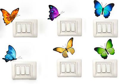 HAPPYSTICKY 15 cm Butterflies Removable Sticker(Pack of 1)