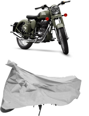 AutoKick Two Wheeler Cover for Royal Enfield(Battle Green, Silver)