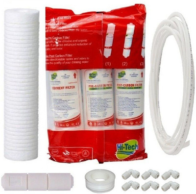 HI-TECH 13pc RO Service Kit Inline Filter Carbon Sediment PP Spun Candle Tape Pipe Elbows Solid Filter Cartridge(0.5, Pack of 13)