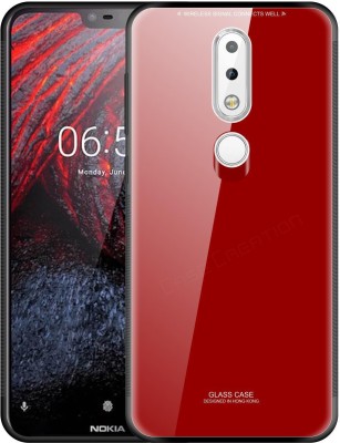 CASE CREATION Back Cover for Nokia 6.1 Plus | Luxurious Toughened Glass Back Shock Proof TPU Bumper Back Case(Red, Waterproof, Pack of: 1)
