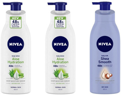 NIVEA Aloe Hydration & Smooth Milk Body Lotion 400 ML (Pack of 3)(1200 ml)