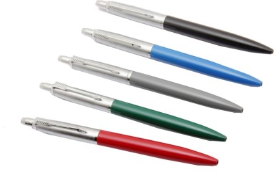 Ledos Set Of 5 - jotter ballpoint pen Colorful metal body with chrome cap & arrow clip Pen Gift Set(Pack of 5, Blue)
