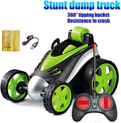 SNM97 R/C Rechargeable Twisting Stunt Car with Music & Lights for Kids(Green, Black)