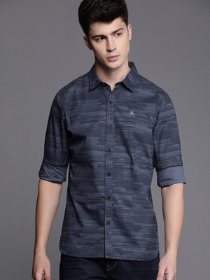 WROGN Men Striped Casual Blue Shirt