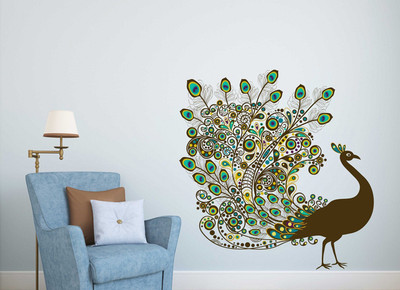 HAPPYSTICKY 50 cm Peacock Removable Sticker(Pack of 1)