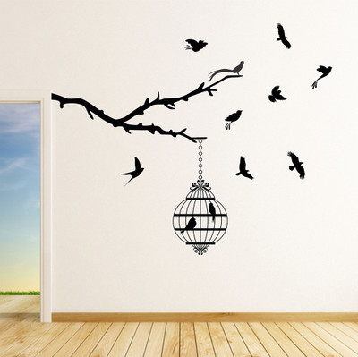 HAPPYSTICKY 120 cm Birds Cages Removable Sticker(Pack of 1)