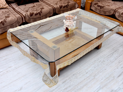 GAURANG PVC 4 Seater Solid Table Cover(TRANSPARENT, GOLDEN)