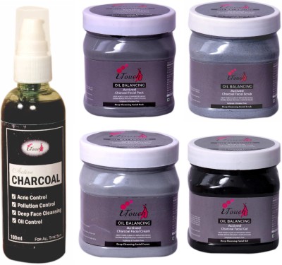 I TOUCH HERBAL CHARCOAL SCRUB , CREAM , PACK , GEL 500 ML X 4 & CHARCOAL FACE WASH 100 ML(5 Items in the set)