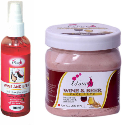 I TOUCH WINE AND BEER FACE PACK 500 ML AND WINE AND BEER FACE WASH 100 ML(2 Items in the set)