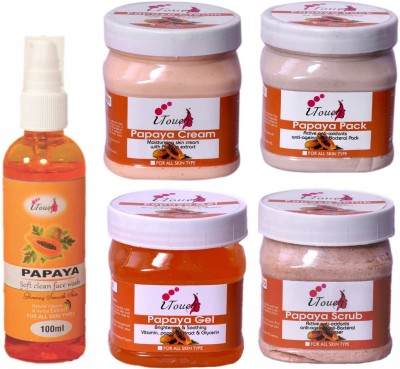 I TOUCH HERBAL PAPAYA SCRUB,CREAM,PACK,GEL 500 ML X 4 + PAPAYA FACE WASH 100 ML(5 Items in the set)