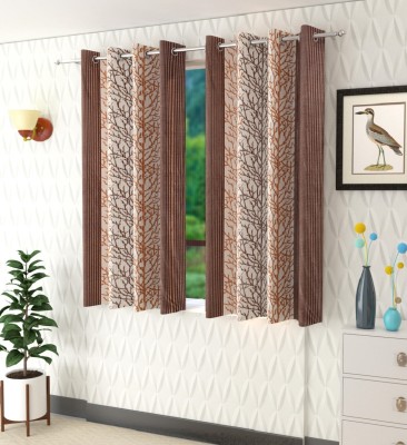 Tanishka Fabs 153 cm (5 ft) Polyester Semi Transparent Window Curtain (Pack Of 2)(Floral, Brown)