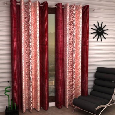 Tanishka Fabs 214 cm (7 ft) Polyester Semi Transparent Door Curtain (Pack Of 2)(Floral, Maroon)