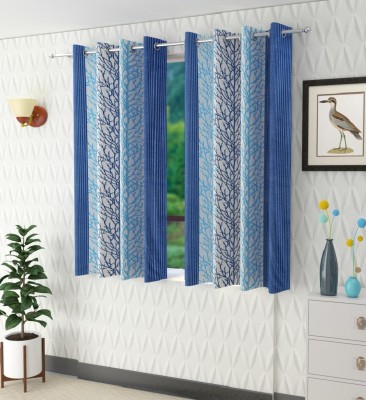 Tanishka Fabs 153 cm (5 ft) Polyester Semi Transparent Window Curtain (Pack Of 2)(Floral, Blue)