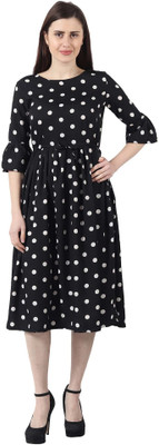 Aniyank Women Fit and Flare Black Midi/Calf Length Dress