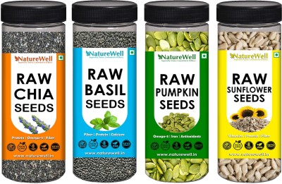 Naturewell Organics Super Saver Pack of Chia Seeds 200g , Basil Seeds 200g , Sunflower Seeds 150g , Pumpkin Seeds 150g (Raw Seeds) Chia Seeds, Basil Seeds, Sunflower Seeds, Pumpkin Seeds(700 g, Pack of 4)