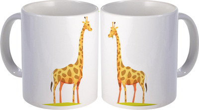 COLOR YARD best couple giraff animal printed gift design on Ceramic Coffee Mug(320 ml, Pack of 2)
