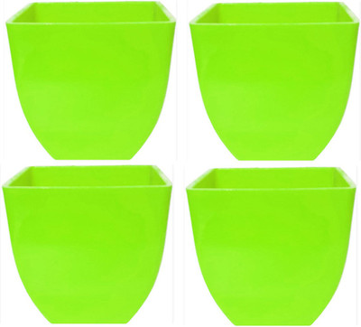 Oshi Greens Small Flower Pots Planters 5 inches size use for indoor table top office use Plant Container Set(Pack of 4, Plastic)