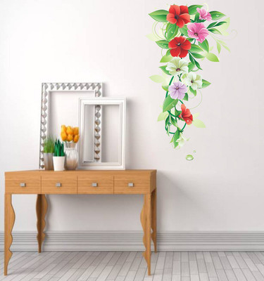 Wallzone 80 cm Colorfull Flowers Removable Sticker(Pack of 1)