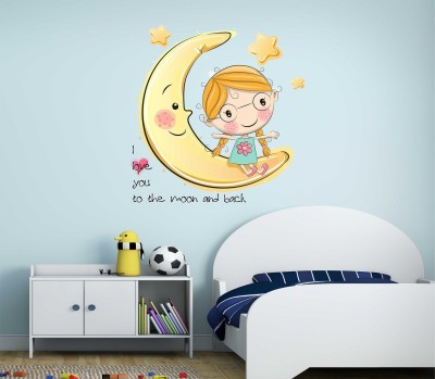 HAPPYSTICKY 55 cm Baby Moon Removable Sticker(Pack of 1)