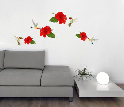 Wallzone 130 cm Red flowers Removable Sticker(Pack of 1)