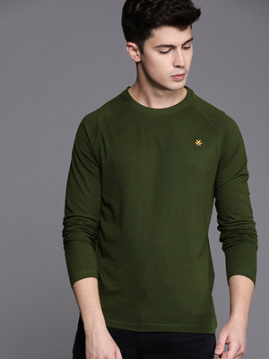 WROGN Solid Men Round Neck Dark Green T-Shirt