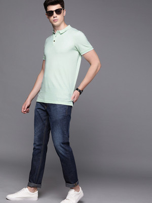 WROGN Solid Men Polo Neck Green T-Shirt