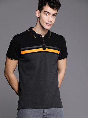 WROGN Colorblock Men Polo Neck Black T-Shirt