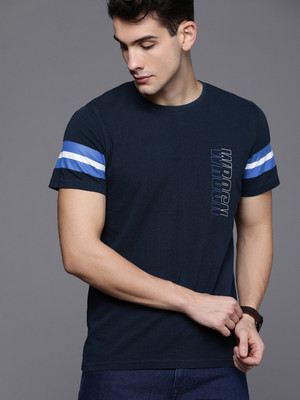 WROGN Printed Men Round Neck Dark Blue T-Shirt