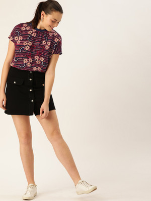 Dressberry Casual Short Sleeve Floral Print Women Maroon Top