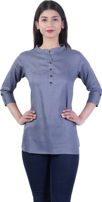 club fashion Casual 3/4 Sleeve Solid Women Grey Top