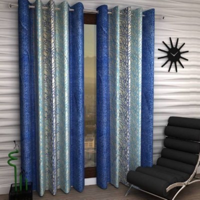 Tanishka Fabs 214 cm (7 ft) Polyester Semi Transparent Door Curtain (Pack Of 2)(Floral, Blue)