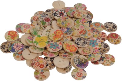 Vardhman 50 Pcs Round Shape , 2 Hole Wooden Printed Buttons for Sewing and Crafts 20 mm Wooden Buttons(Pack of 50)