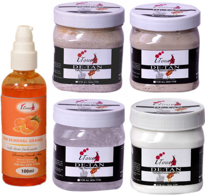I TOUCH HERBAL D TAN SCRUB,CREAM,PACK,GEL 500 ML X 4 AND TAN REMOVAL ORANGE FACE WASH 100 ML(5 Items in the set)