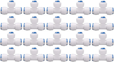 KRPLUS 1/4 Inch 3 Way Quick Connect Push Fit type T Shape Elbow Connector for RO Water Purifier Tube Fitting (Pack of 20 Pcs.) Hose Connector