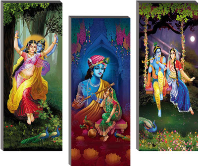 Masstone Radhe Krishana Religious 3 Piece MDF Painting Digital Reprint 15 inch x 18 inch Painting(With Frame, Pack of 3)