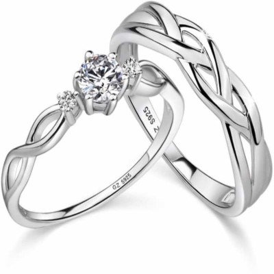 SMBros COUPLE BAND RING Alloy Cubic Zirconia Silver Plated Ring Set