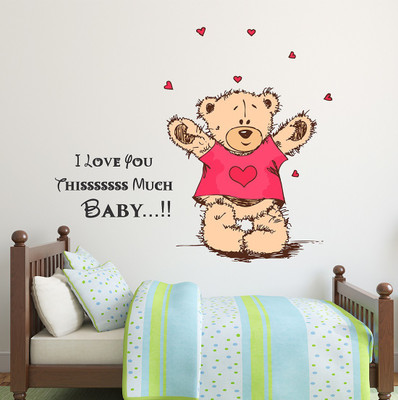 HAPPYSTICKY 70 cm Teddy Love Removable Sticker(Pack of 1)