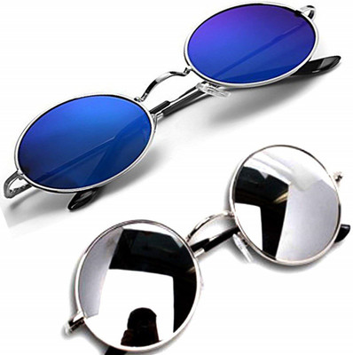 HIPE Round, Spectacle  Sunglasses(For Men & Women, Blue, Silver)