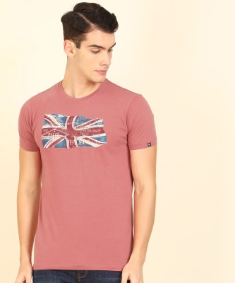 Pepe Jeans Printed Men Round Neck Maroon Blue T-Shirt