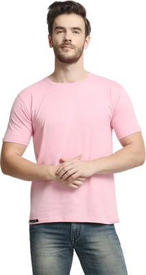 Diwazzo Solid Men Round Neck Pink T-Shirt