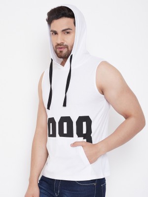 ACCELRUN Printed Men Hooded Neck White T-Shirt