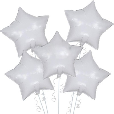 Party Propz Solid Set Of 5 Pieces White Star Foil Balloons for Birthday (18 Inches)| Anniversary | Wedding Party Decoration Balloon(White, Pack of 5)