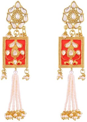 I Jewels Gold Plated Traditional Padmavati Pearl & Kundan Earrings For Women Pearl Alloy Stud Earring